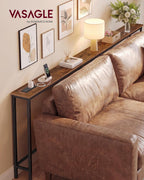 VASAGLE Narrow Console Table with Power Outlet, Behind Couch Sofa Tables, Easy Assembly, for Entryway, Living Room, 5.9 x 78.7 x 31.5 inches, Rustic Brown and Ink Black, Barnet Collection ULNT077K101