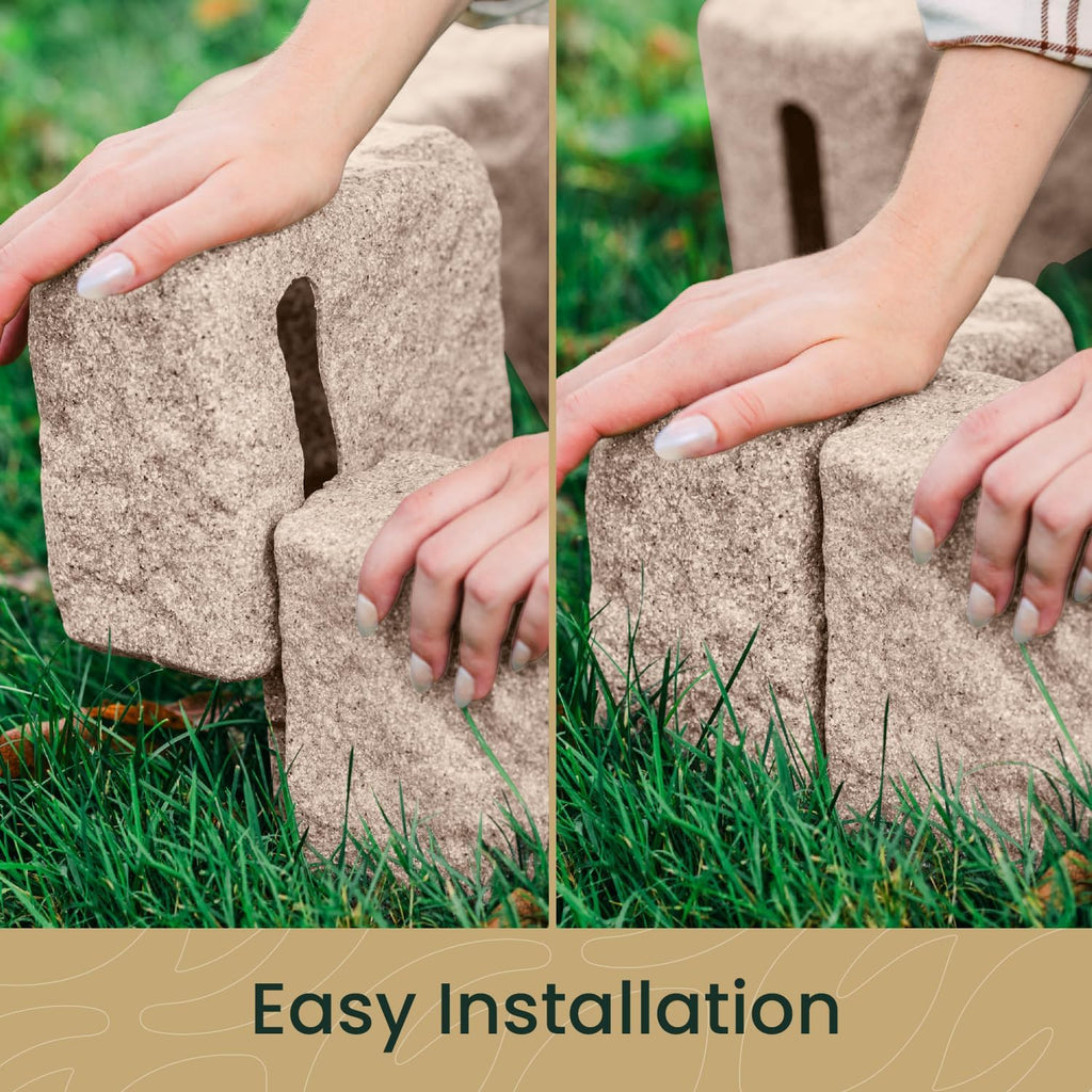 Beuta Landscape Edging | Garden Edging Border | Faux Stone Blocks for Lawn Edging, Flower Beds & Yard Edging– 10 Pack | Each Section Has 6 Blocks 48" L x 4" W x 6.5" H | 20 Spikes | Cobblestone