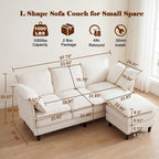 69" Couch Sofa L-Shape 3 Seat with Ottoman, Small Cloud Sofa Double-Layer Cushion 23" Deep Seat Washable Chenille Pillows Couches for Living Room Apartment Office 69-Beige-L