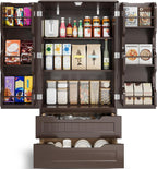 Gizoon 47'' Kitchen Pantry Cabinet with Drawers for Dining Room, Dark Brown | Small Food Pantry Storage Cabinet with 6 Door Shelves for Snacks and Spices, Craft Storage Cabinet for Craft Room