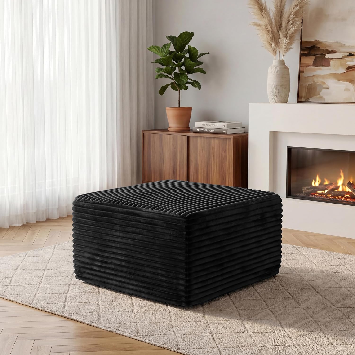28” Couch Ottoman Modular Sectional Corduroy Cloud Sofa Foot Rest Ottoman for Living Room,Black