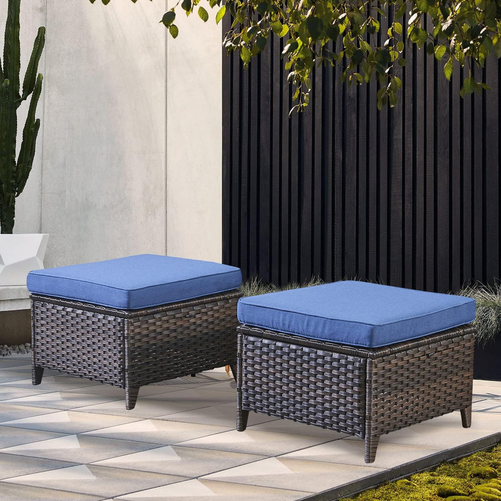 Belord Outdoor Furniture Ottoman Set of 2 Patio Seating Footstool All-Weather Rattan Wicker Ottoman Seat with Soft Cushions for Patio Furniture Set