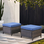 Belord Outdoor Furniture Ottoman Set of 2 Patio Seating Footstool All-Weather Rattan Wicker Ottoman Seat with Soft Cushions for Patio Furniture Set