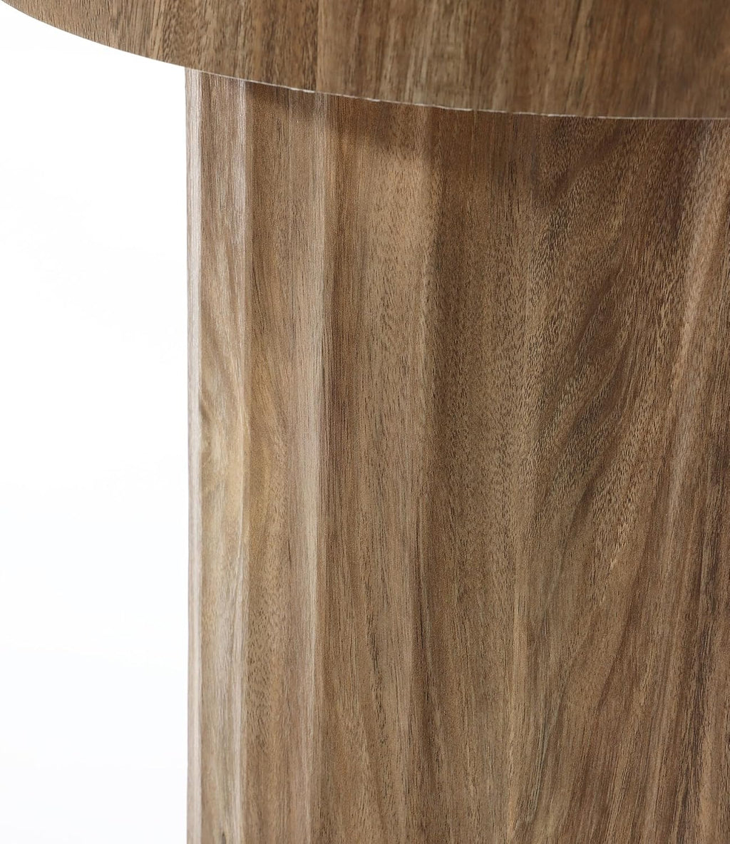 LuxenHome 19.7" H Wood Round Side Table, Natural Oak Finish Fluted Small Accent End Table, Mid Century Modern Wooden Coffee Table for Small Spaces, Bedside Night Stand for Couch, Living Room