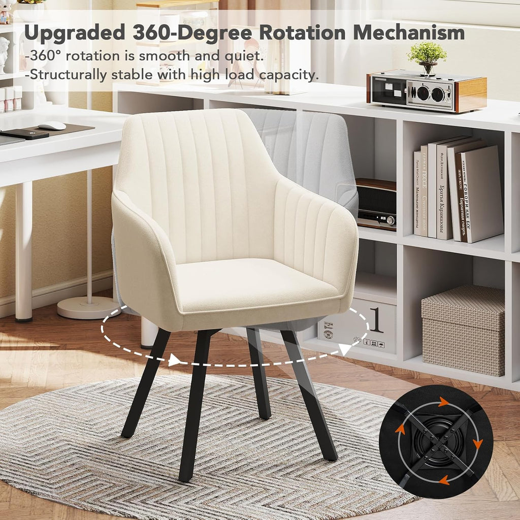 Furniliving Swivel Dining Chairs Set of 2, 360° Swivel Dining Room Chairs with Mental Legs, Mid Century Modern Kitchen Dining Room Chairs with Arms & Thickened Cushions for Kitchen, Velvet, Beige