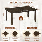 47.2in-63in Solid Wood Extendable Dining Table for 4-8, Unique Wood Grain, Modern Farmhouse Kitchen Dining Table for Small Spaces, Dining Room, Kitchen, Living Room