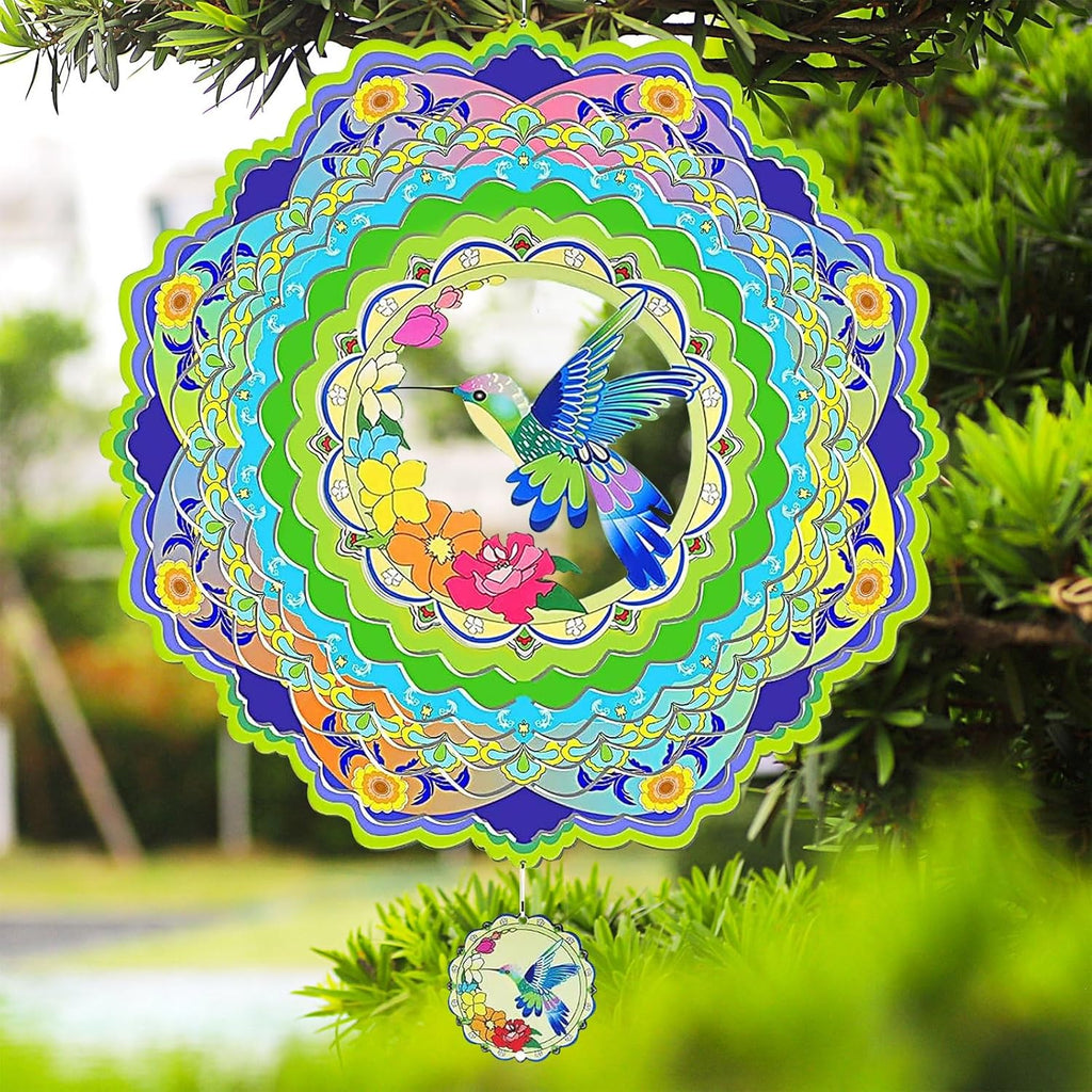 Hummingbird Wind Spinners for Yard and Garden, 12 inch 3D Metal Wind Spinner, Hummingbird Gifts for Mom and Dad, Hanging Wind Spinner for Outdoor & Indoor Decorations
