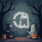 Ghost holding a cat Stay Spooky Neon Sign, Funny Halloween Party Wall Decor, Spooky Season Room Sign for Boo Wall Decor Neon Light for Bar Man Cave Home Yard Decoration Funny Spooky Vibes-White