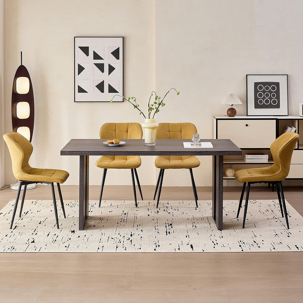 Modern Upholstered Dining Chairs Set of 4, Yellow(Only Chairs) | Armless Curved Backrest Dining Room Chair Water Resistant Fabric Kitchen Chairs with Adjustable Foot Pads for Living Room