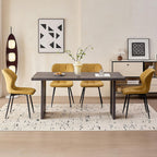 Modern Upholstered Dining Chairs Set of 4, Yellow(Only Chairs) | Armless Curved Backrest Dining Room Chair Water Resistant Fabric Kitchen Chairs with Adjustable Foot Pads for Living Room