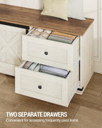 Hzuaneri Storage Chest, 58" Extra Large Storage Bench with Double Drawers, Farmhouse Style Wooden Chest Bench with Barn Door, Large Trunk for Living Room, Bedroom, or Entryway, Antique White SB15114X