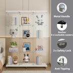 66.5" H 4-Shelf Extra Large Glass Display Cabinet with Double Doors,Modern Floor Standing Curio Cabinet Bookshelf Collection Display Case with Lockable Casters & Lock for Living Room (White)