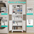 69" H Metal Pantry Cabinet with Open Shelf,13.78“Deep By 28" Wide Storage Cabinet with Doors and Adjustable Shelves,Microwave Stand,for Kitchen Dining Room Bathroom,White 1Pc