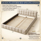 Chenille Fabric Upholstered Platform Bed Frame with Soft Headboard, Modern Low Profile Grounded Design, No Box Spring Needed, Sturdy MDF & Wood Frame, Neutral Style, Beige, Queen