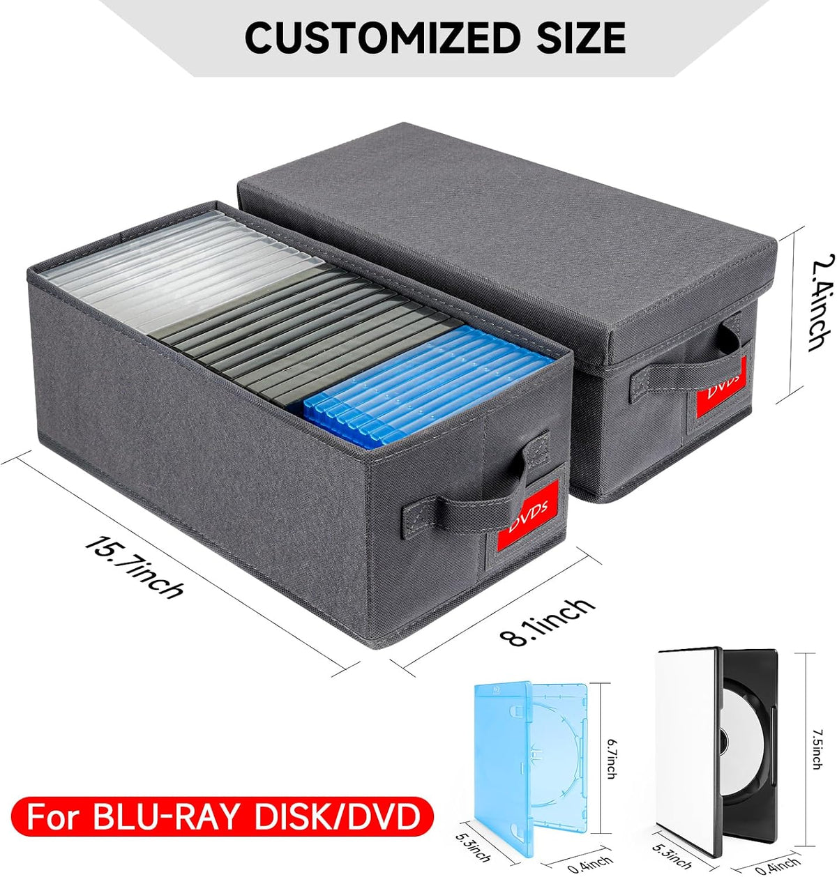 NUSWOR Upgrades DVD Storage Box - 2Pack DVD Organizer with Lid - Grey | Perfect DVD Case Storage Solution - DVD Holder 15.75 x 8.1 x 6.1 inches - Holds 50 DVDs