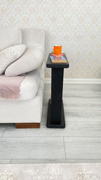Very Narrow 7 inch Wide Side Table for Small Apartment Between Chairs, Skinny Table for Recliner, Couch, Chairs, Thin Slim End Table for Living Room, Bedroom, Drinks (Black)