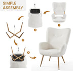 Yaheetech Barrel Chair, Fuzzy Accent Chair with High Back, White | Boucle Fabric Armchair with Soft Padded, Modern Vanity Chair, for Living Room Bedroom Makeup Room