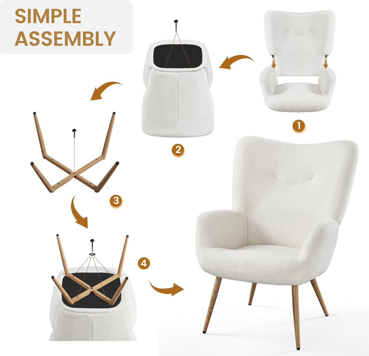 Yaheetech Barrel Chair, Fuzzy Accent Chair with High Back, White | Boucle Fabric Armchair with Soft Padded, Modern Vanity Chair, for Living Room Bedroom Makeup Room