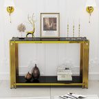Gold Console Table with Tempered Glass for Entryway Living Room, Modern Luxury Stainless Steel Sofa Side Table Narrow Porch Hallway Tables (Black, 47inch)