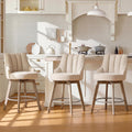 Swivel Counter Height Bar Stools,Barstools with Backs,Sand-Colored Bar Stools Set of 3,26'' Solid Wood Legs,Linen Fabric Thickened Seat Cushion Bar Stools