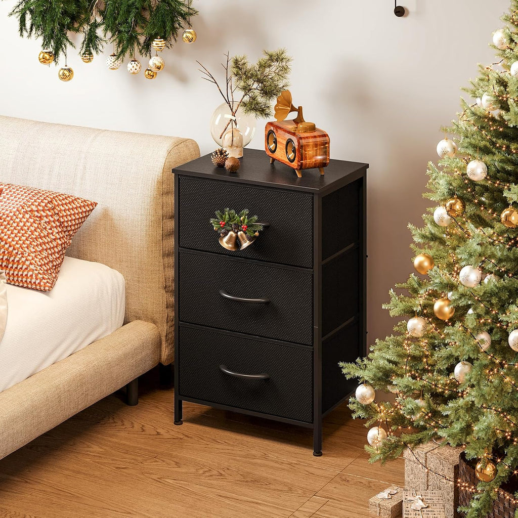 AODK Small Dresser for Bedroom Nightstand with 3 Storage Drawers, Black | Chest of Drawers End Table for Living Room, Closet Dresser with 3 Storage Drawers Organizer Clothes