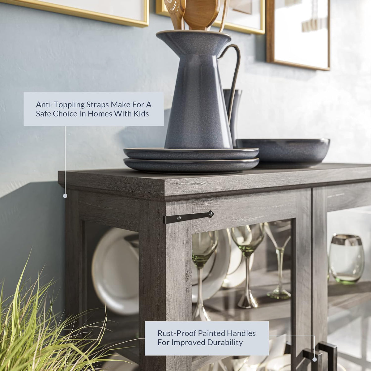 BELLEZE Set of 2 Glass Display Cabinet, 36" Tall Cabinet with Shelves and Glass Doors for Entryway, Living Room, Hallway, or Kitchen - Ashford (Gray Wash)