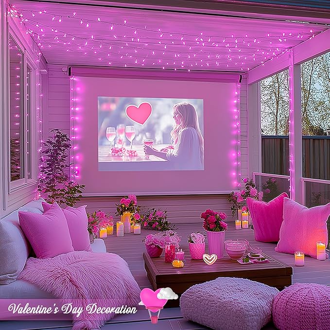 JMEXSUSS 500 LED Pink Room Lights, 8 Modes 163ft Waterproof Pink Christmas Lights Outdoor Plug in with Remote Control, Clear Wire String Light for Tree Outside Yard Wedding