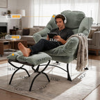 Oversized Lazy Chair with Ottoman for Adults, Chair and Ottoman Set Modern Skinny Lounge Chair with Footrest, Wide Reading Chair for Living Room/Bedroom, Comfy Accent Armchair for Small Spaces, Green