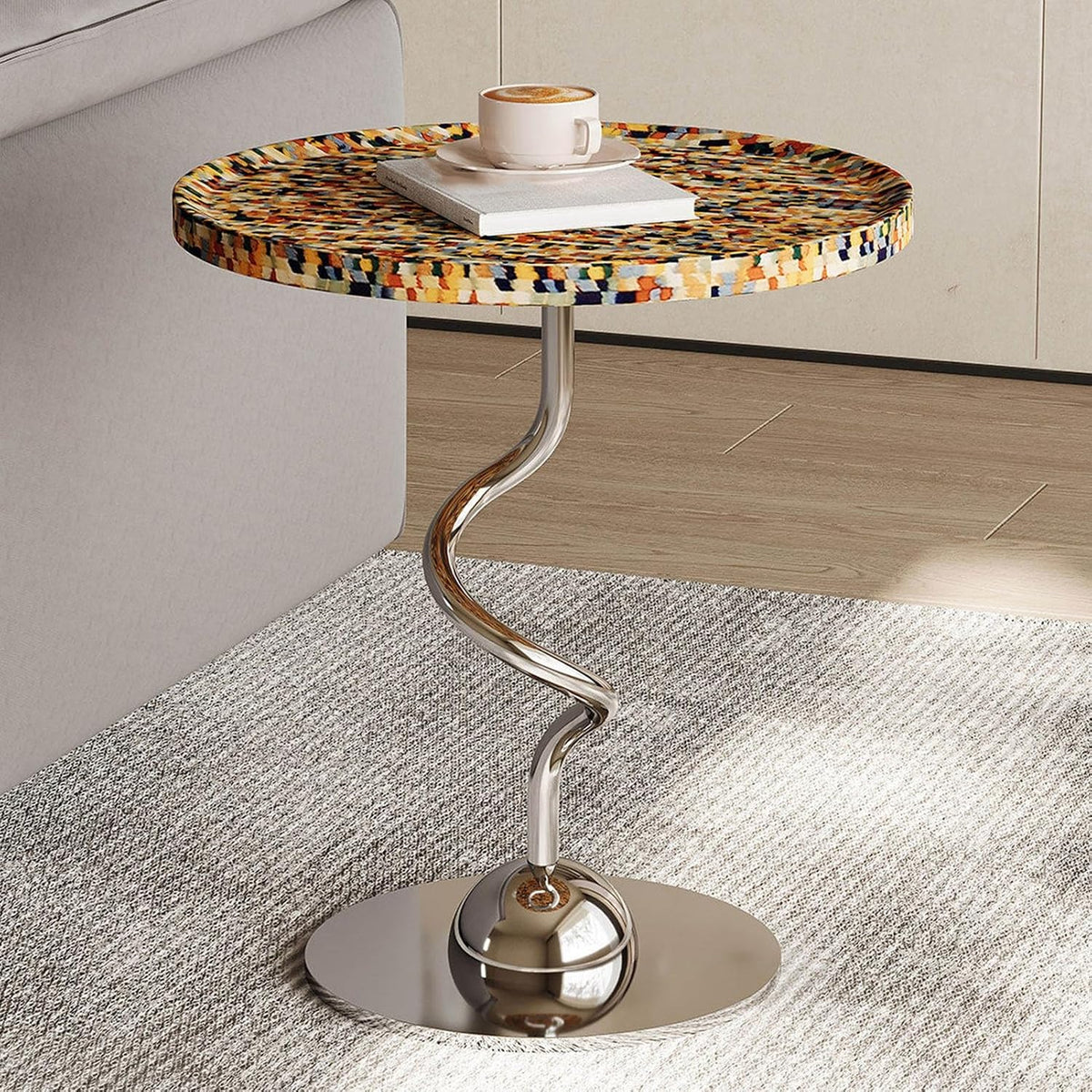 Bedside/Sofa Side Table – Shell-Style Accent Table (Suitable for Living Room, Balcony, or as a Coffee Table/Drum Stool)