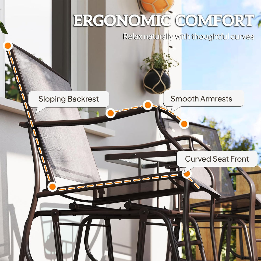 Outsunny Outdoor Glider Chair with Table 2-Seat Patio Loveseat Gray | Rocking Chair Swing Love Seat, Breathable Sling, Backyard Garden Porch