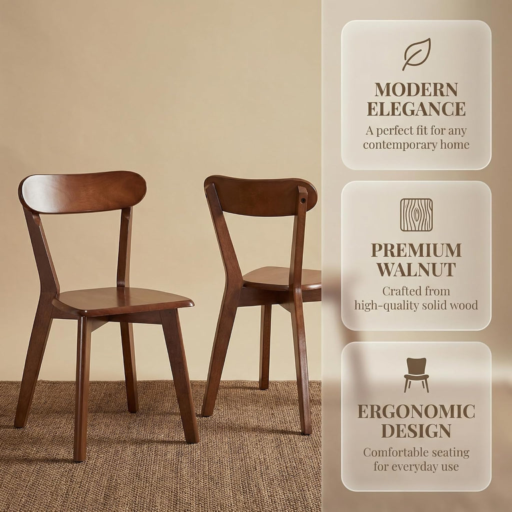 HNY Farmhouse Solid Wood Dining Chairs Set of 6, Mid Century Modern Armless Kitchen & Dining Room Chairs with Curved Back, 300 LBS Capacity, Walnut for Home, Apartment