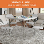 34" Square Folding Table Fold-in-Half Utility Dining Portable Table Heavy Duty HDPE with Carrying Handle, Plastic Tables for Camping,Picnic, Office, Party,Card Table (White)
