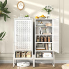 LEYNOT Small Bathroom Storage Cabinet,Metal Pantry Cabinet with Door and Adjustable Shelves,42.51x 16.53x13.77 Cupboard for Kitchen,Living Room,Entryway,Dining Room (Openwork X-Shaped, White)