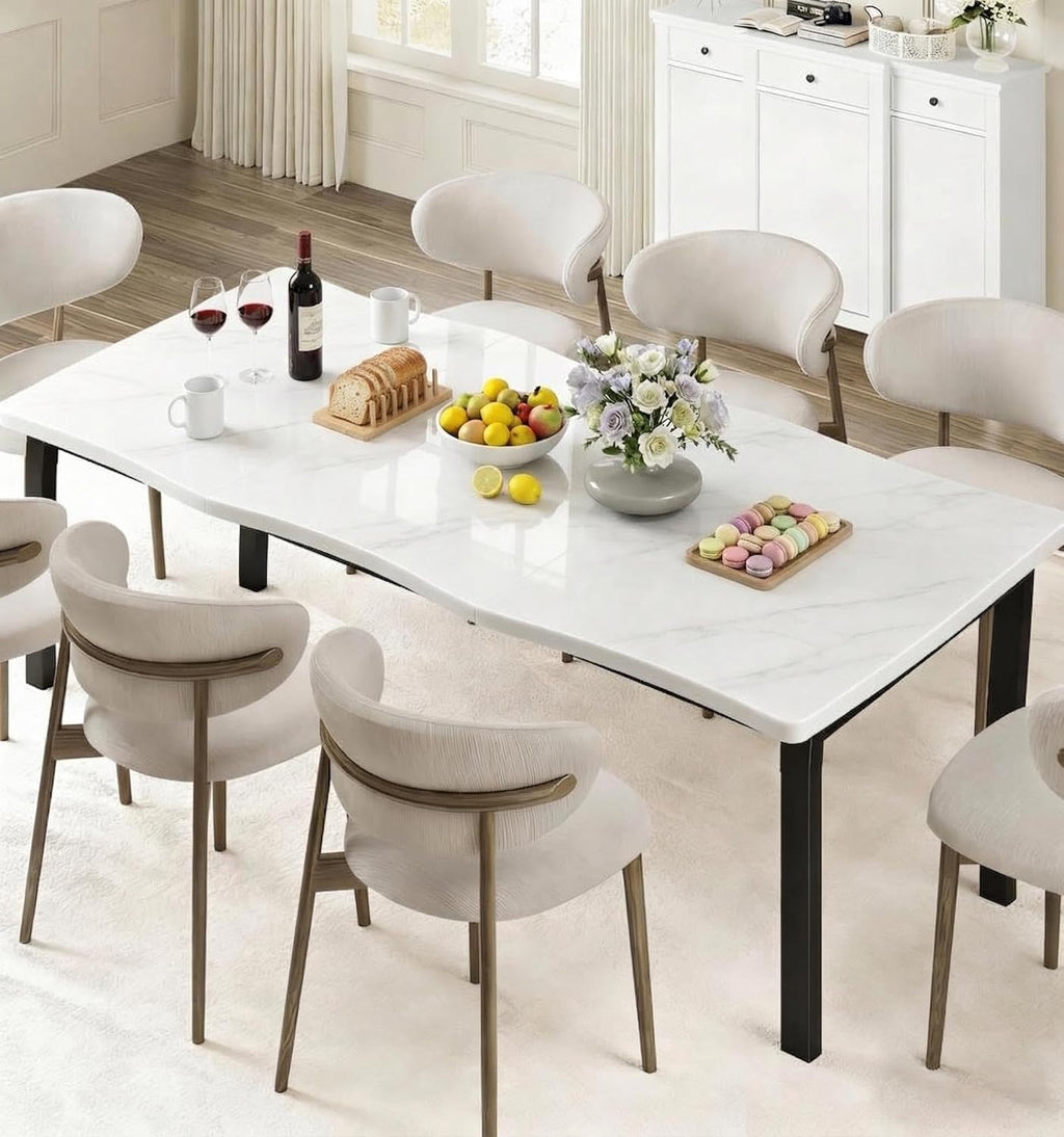 IDEALHOUSE Dining Room Table for 6-8 People, 79”Dining Table, Kitchen Table with Iron Legs and Irregular Desktop, Quick Assembly, 300 Lbs Capacity, for Kitchen, Living Room, Marble(Only Table)