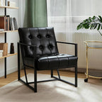 Glitzhome Mid Century Modern Accent Chair, Comfy Living Room Chair with Durable Metal Frame,PU Leather Cushioned, Reading Armchairs for Living Room, Bedroom, Home Office, Black