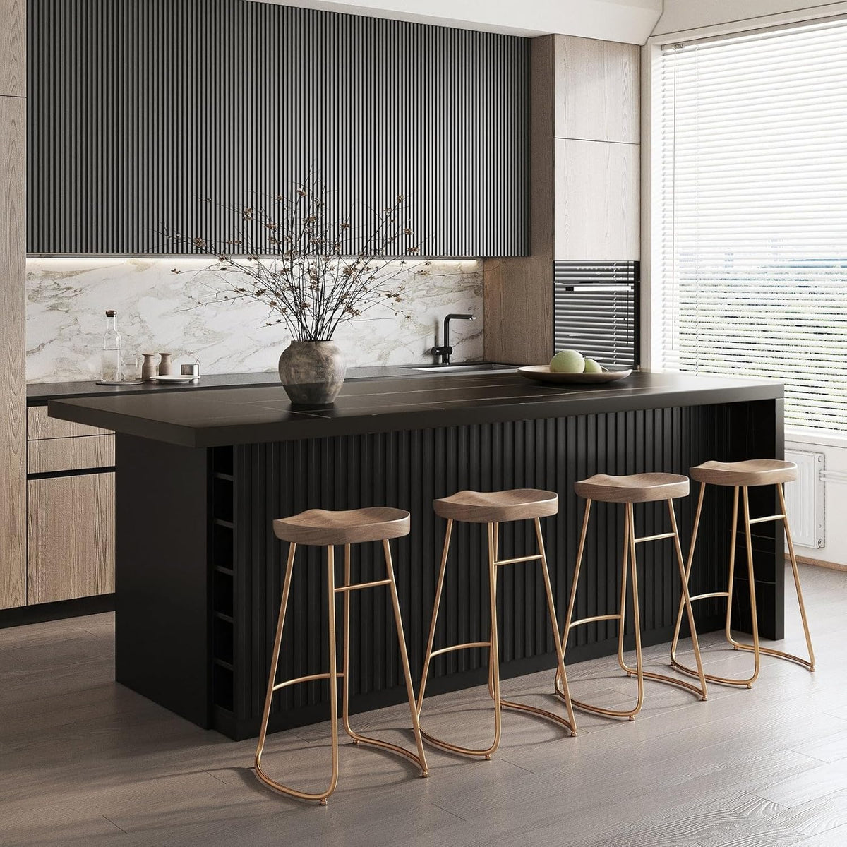 homary Kitchen Island with Storage & Wine Rack, 72" Modern Black Kitchen Cabinet with Wood Top, Large Fixed Island with 3 Drawers & 6 Adjustable Shelves, Without Bar Stools