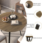 Round Dining Table with Metal Black Legs,35.43 Inch Circle Brown Kitchen Table Modern Dining Room Smal Table for 2-4 People (35.43'')