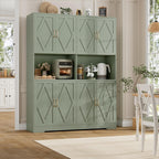 HOSTACK 55" W Pantry Cabinet, 71" Tall Kitchen Hutch Storage Cabinet, Green | Farmhouse Hutch Cabinet with 2 Independant Countertops, 4 Large Storage Cabinets with Shelves / Accent Doors for Dining Room