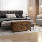 HOMCOM Storage Bench Cut-out Handles 39.4" x 15.7" x 18.9" Rustic Brown | Storage Chest, 2 Safety Hinges, Modern Wooden Trunk, Living Room, Entryway