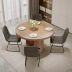 5-Piece Dining Set for Small Spaces 43.3" Round Table & 4 PU Leather Chairs, Modern Farmhouse with Storage Shelf, Apartment Kitchen Easy Assembly (Walnut Color Round Table + 4 U-Shaped Gray Chairs)