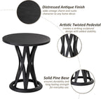 COZAYH Round Farmhouse End Table with Crisscross Pedestal Base, Distressed Finish Side Table Rustic Accent Table for Living Room, Pine Wood, Black