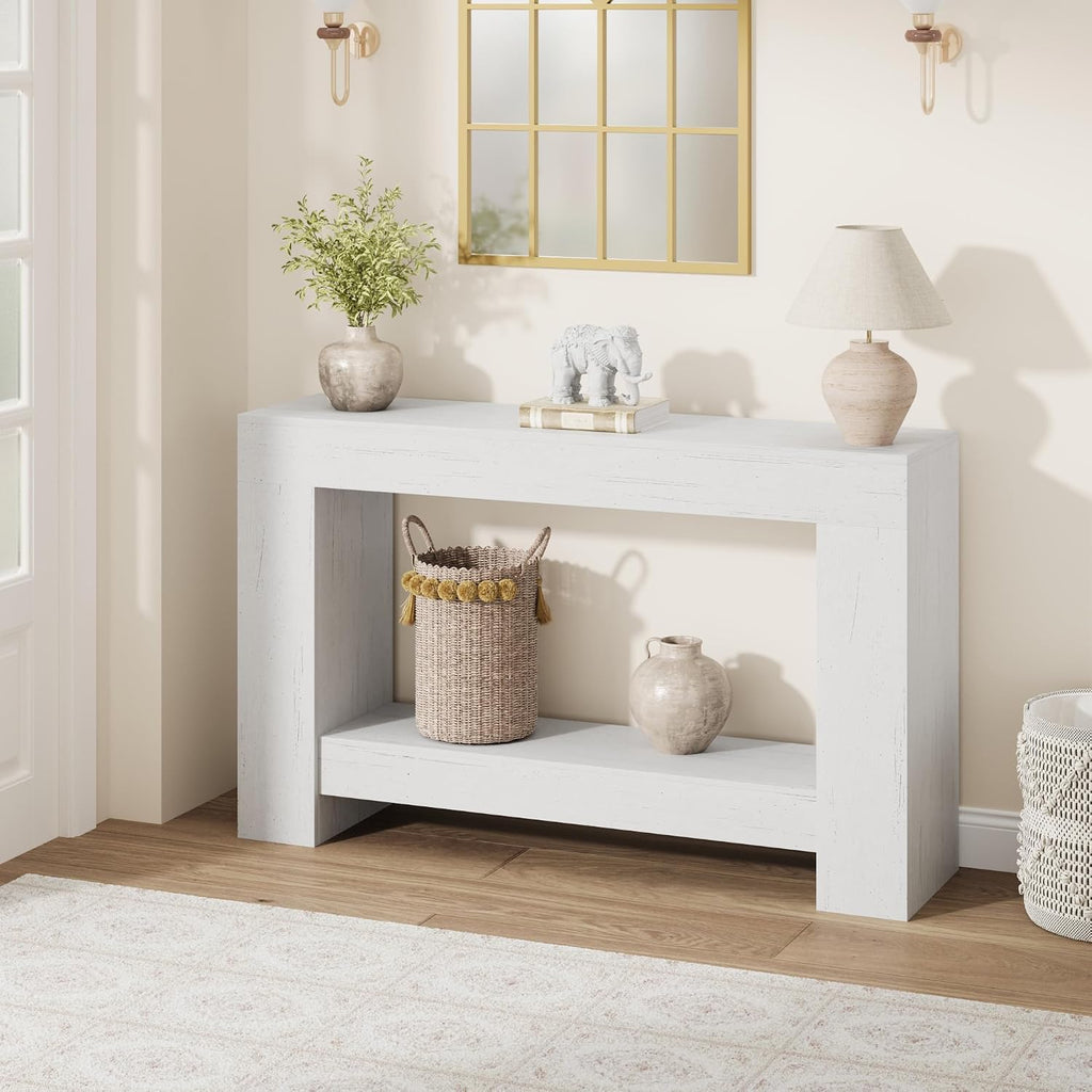 GAOMON 47" Farmhouse Console Table for Entryway - 2-Tier Storage Shelf, Rectangular Sofa Table for Living Room & Hallway, Heavy-Duty Accent Table Behind Couch