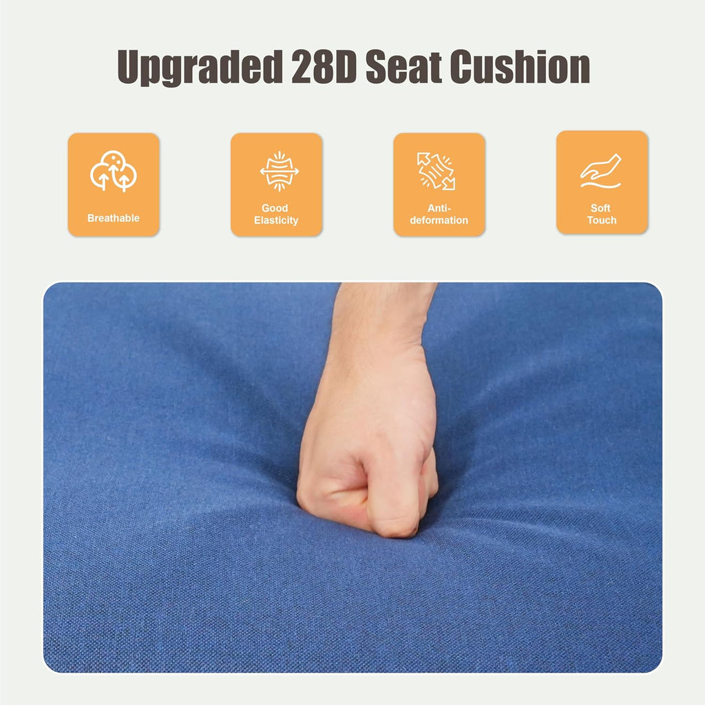 Outdoor Patio Ottomans Set of 2, Outdoor Wicker Footrest Seat with Removable Cushions, Patio Footrest Extra Seating for Deck Porch Sunroom Backyard, Blue