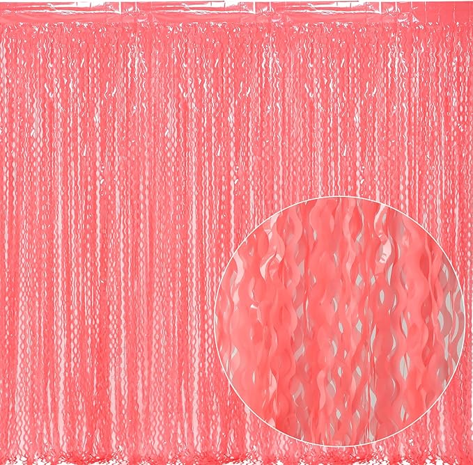 Wavy 4 Pack Watermelon Red Foil Curtain Backdrop - 3.3X.6.6ft Metallic Tinsel Foil Fringe Curtains Photo Booth Props for Birthday Wedding Engagement Holiday Celebration Party Decorations