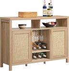 SICOTAS 51" Coffee Bar Cabinet with Storage, Rattan Bar Cart Liquor Cabinet | Large Home Bar Table Wine Cabinet with Wine Racks & Metal Glass Holders, Boho Sideboard Buffet Cabinet for Dining Living Room
