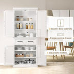 Yaheetech 72.5" H Freestanding 4-Door Kitchen Storage Cabinet,White | Stand‑up Pantry with Adjustable Shelves & Wide Drawer, Engineered Wood Construction, Kitchen/Living Room