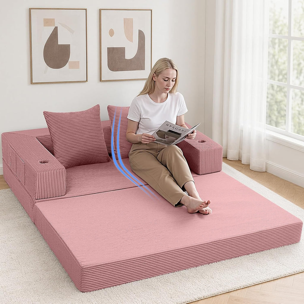 COMAX Futon Sofa Bed, Convertible Sofa Bed, Folding Couches | Low-Profile Small Couch for Living Room, 11.8" H Low Seat 59" Foldable Floor Sofa Lounge Space‑Saving