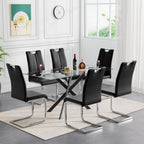 Modern Dining Table for 4-6 People, 51" Rectangle Dining Room Table with Black Chrome Metal X-Legs, Rectangular Tempered Glass Dining Table, Kitchen Dining Room Tables Luxury Dinner Table