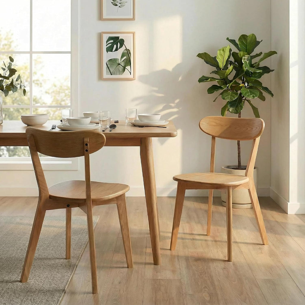 Solid Wood Dining Chairs Mid Century Modern Kitchen Chairs Set of 6 | Rounded Curved Backrest, Wide Comfortable Seat, Ergonomic Support, Easy Clean Wood Finish, Multiple Set Options,Natural Color