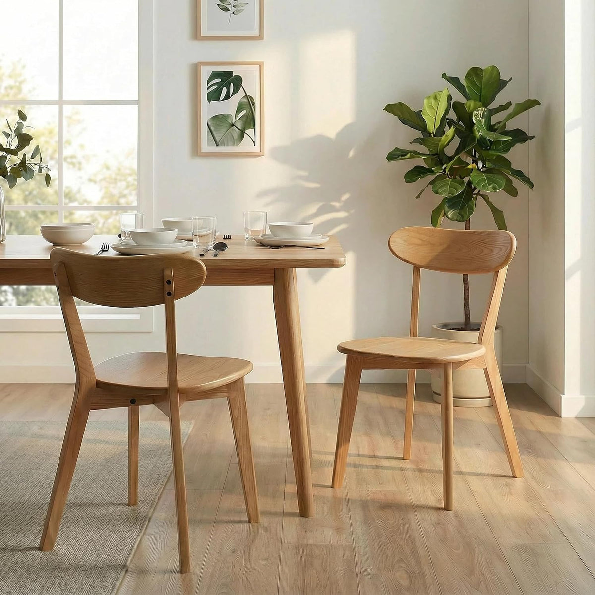 Solid Wood Dining Chairs Mid Century Modern Kitchen Chairs Set of 6 | Rounded Curved Backrest, Wide Comfortable Seat, Ergonomic Support, Easy Clean Wood Finish, Multiple Set Options,Natural Color